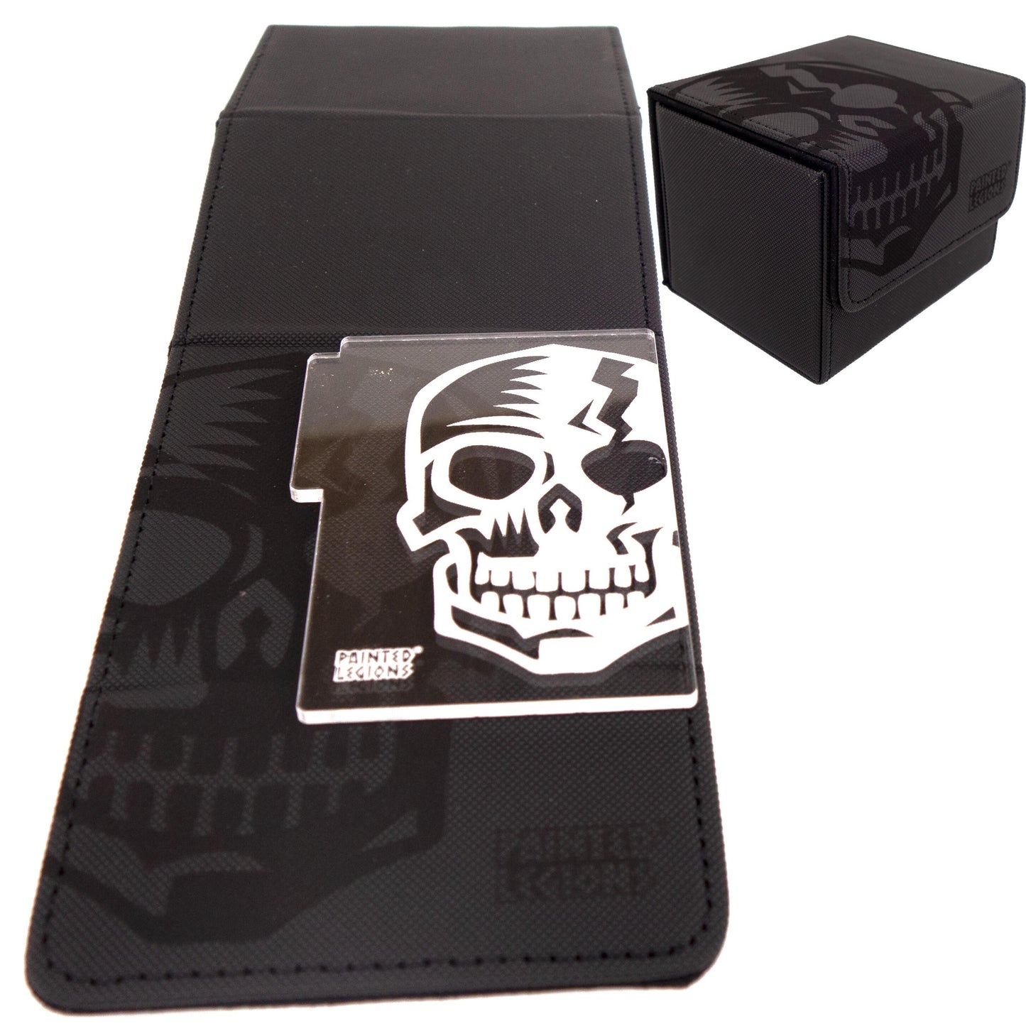 Deck Box - Standard Size Cards Side load 100 Card - Black Crack Skull