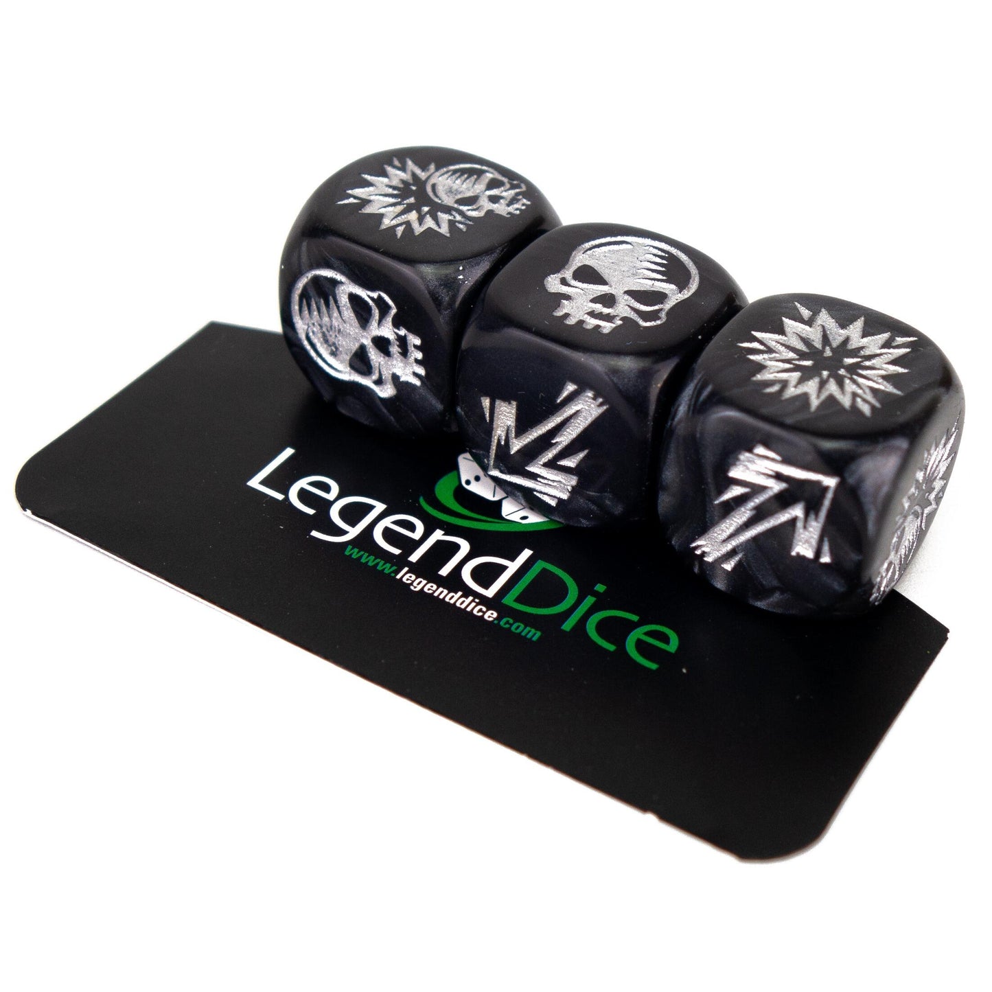 Blocking Dice Set - Pearl Black (Silver) with bag, Clamshell